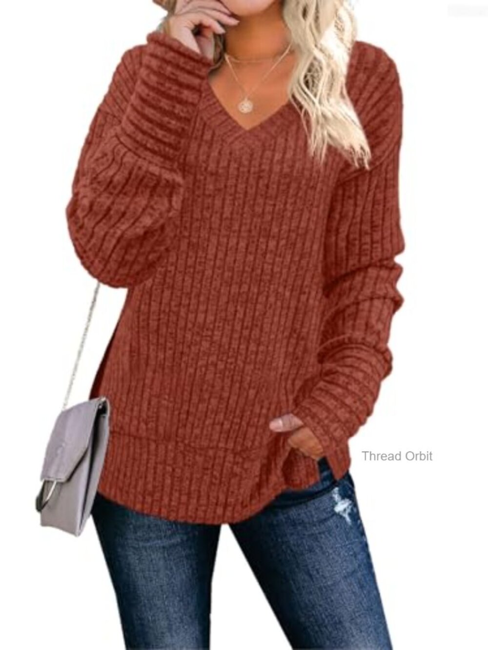 Long Sleeve V Neck Loose Casual Tunic Top Rayon Blend